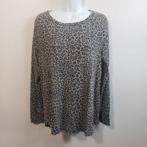 Grayson Threads Womens Gray Black Leopard Cheetah Long Sleeve Tunic Large L /B13